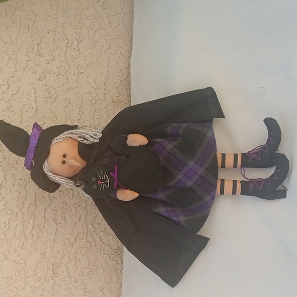 🎃  Halloween Witch Doll w Long Nose & Black Cat 25"  NEW - Picture 8 of 12